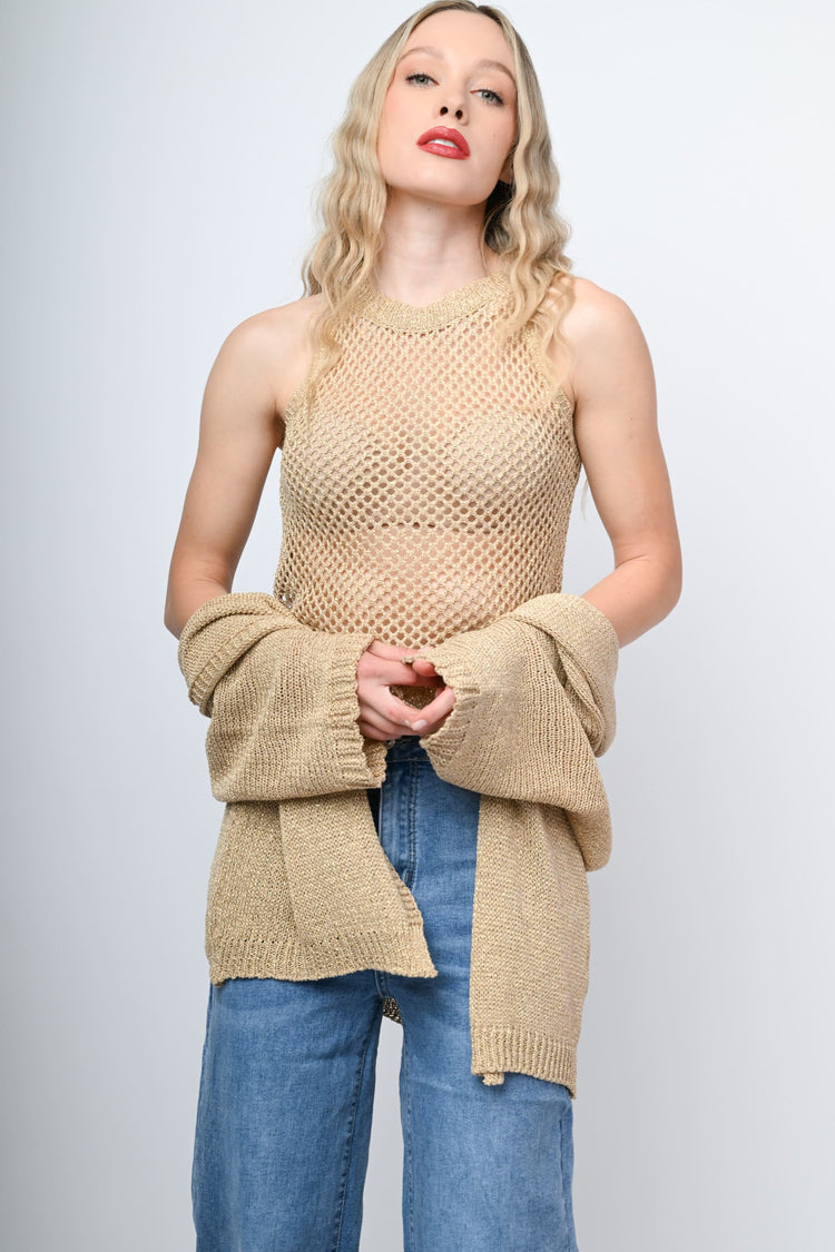 Cardigan lungo in maglia lurex