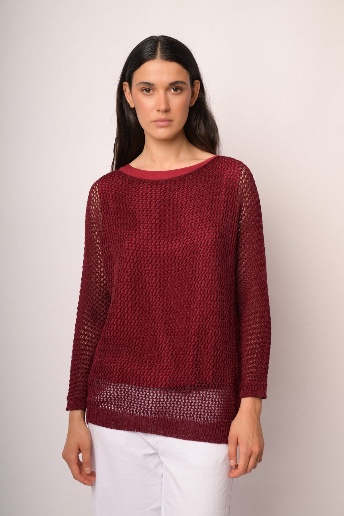 Maglia traforata bordeaux