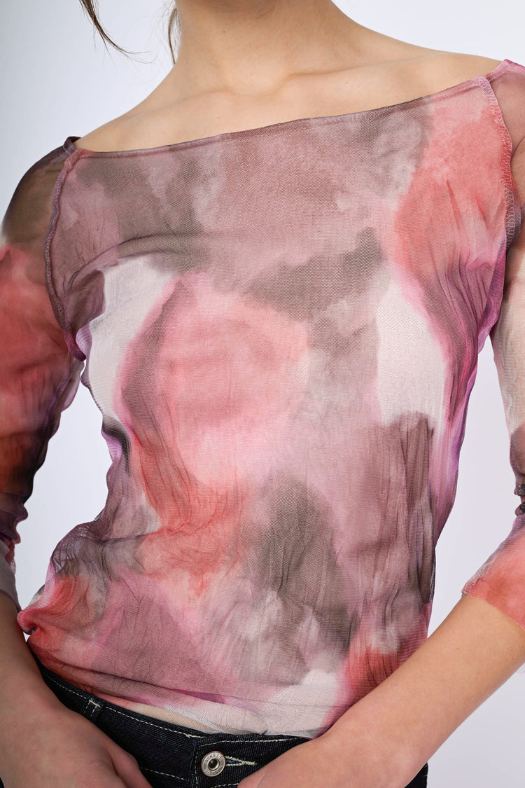 Top in tulle a stampa astratta