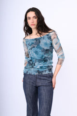 Top in tulle a stampa floreale