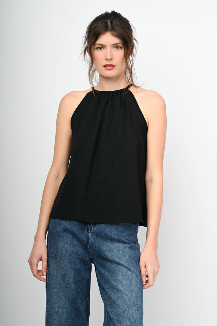 Top in crêpe con nastrino