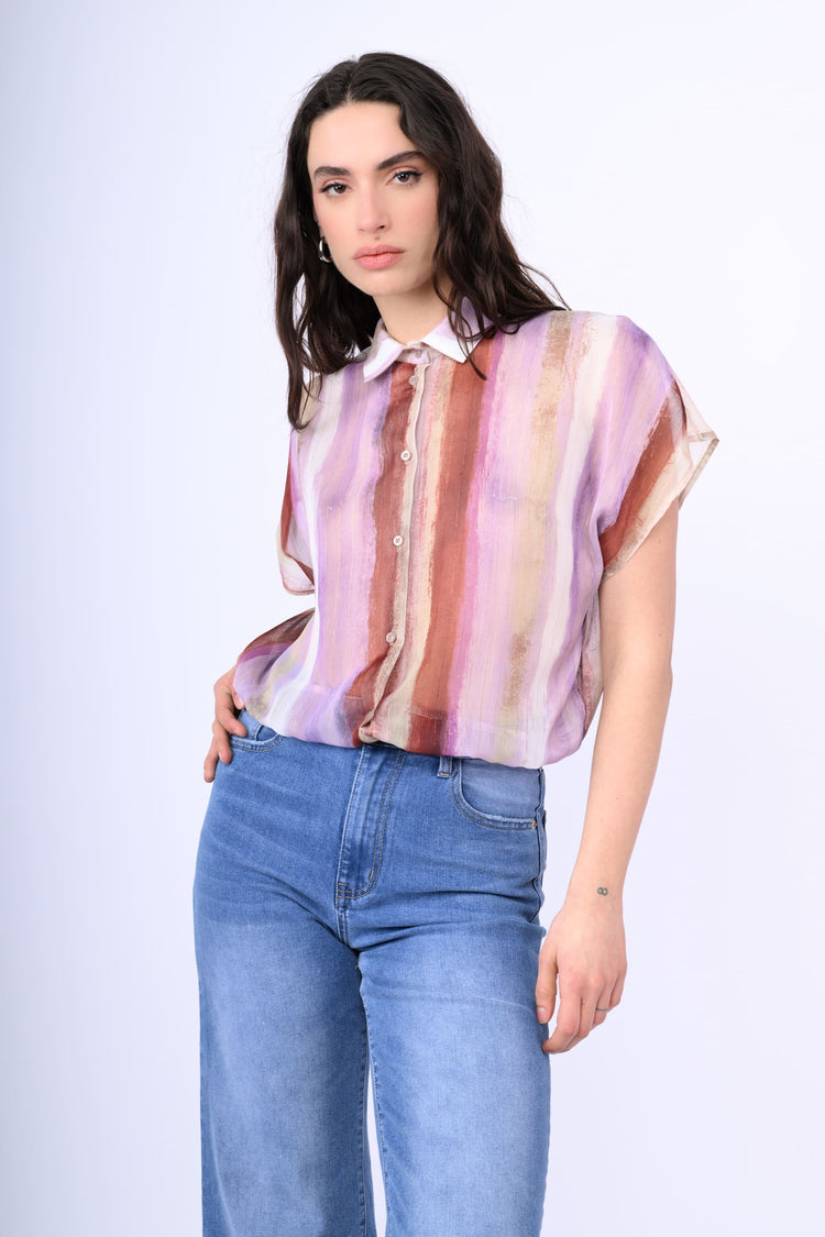 Camicia crop a righe lurex