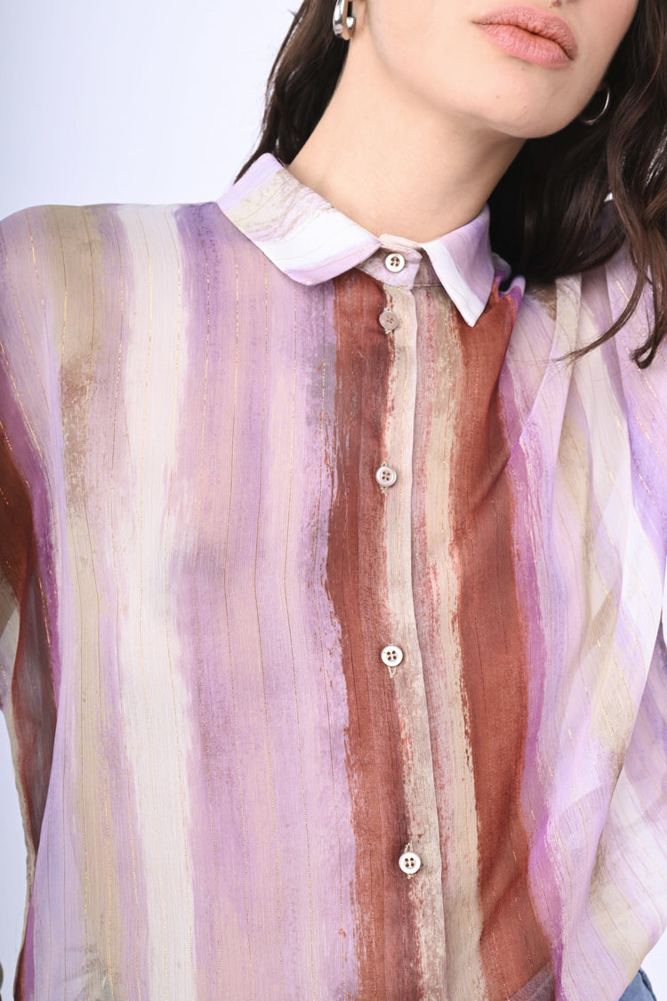 Camicia crop a righe lurex