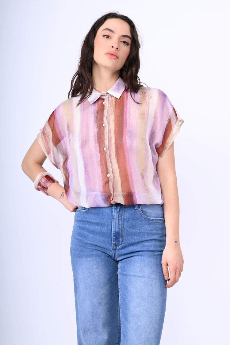 Camicia crop a righe lurex