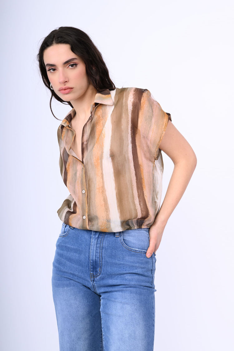Camicia crop a righe lurex