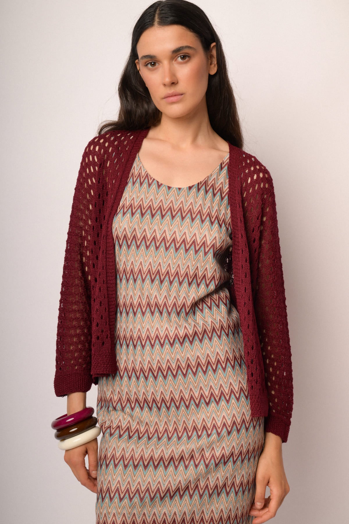 Cardigan traforato bordeaux