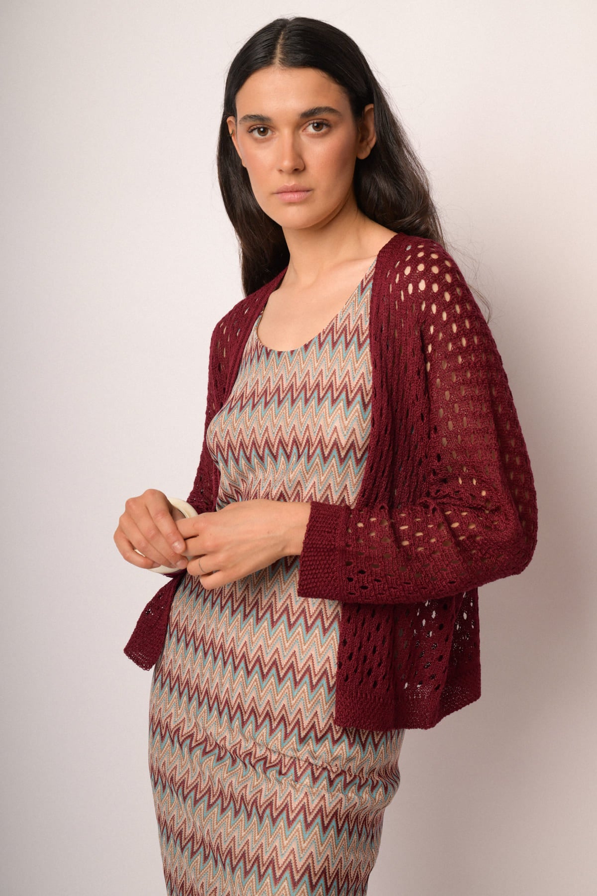 Cardigan traforato bordeaux