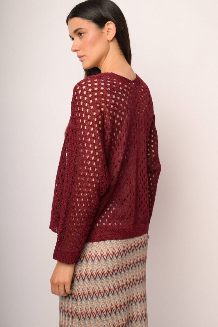 Cardigan traforato bordeaux