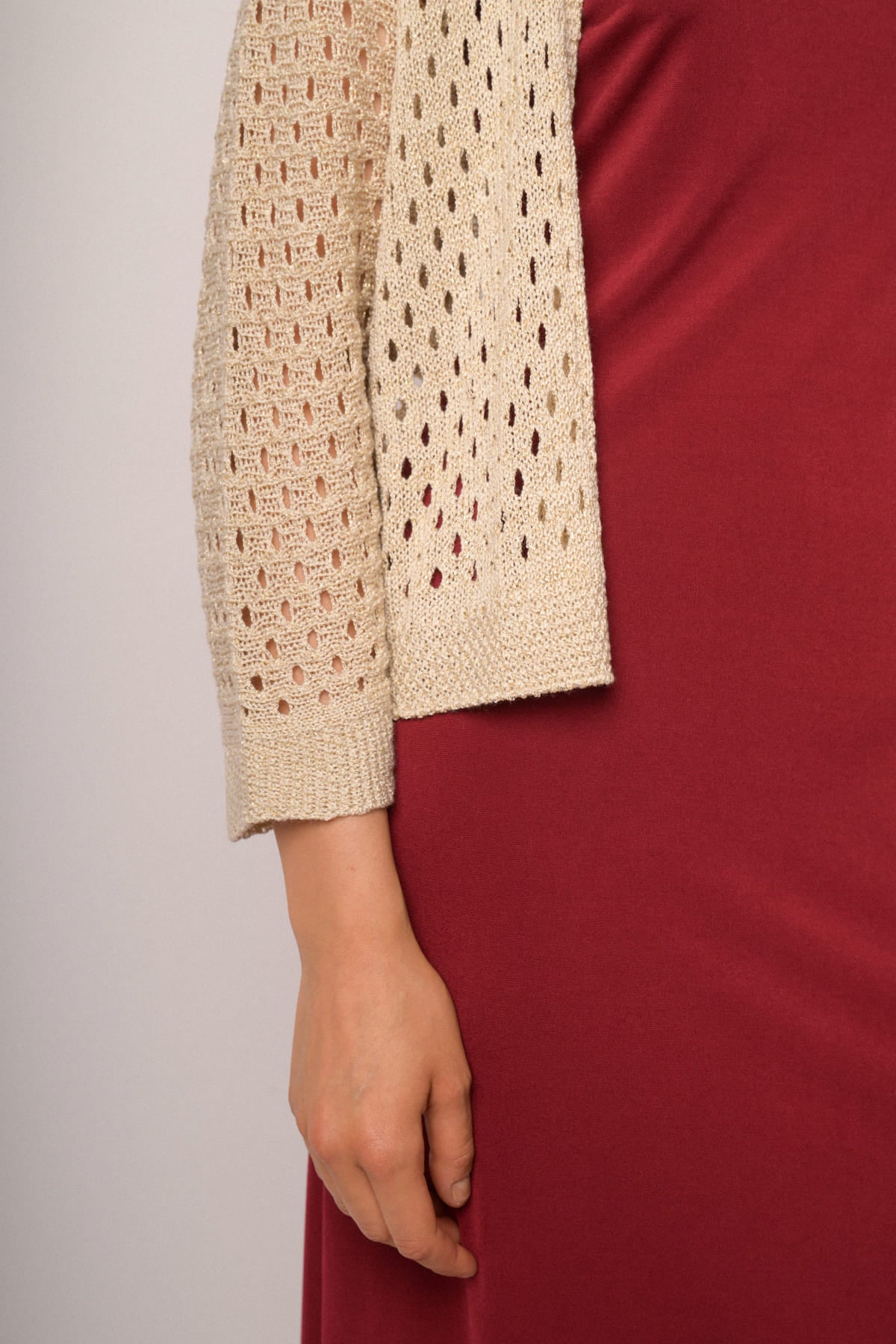 Cardigan traforato beige con lurex