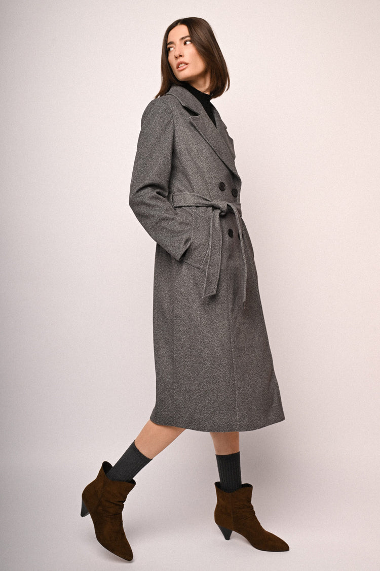 Cappotto lungo doppiopetto con cintura
