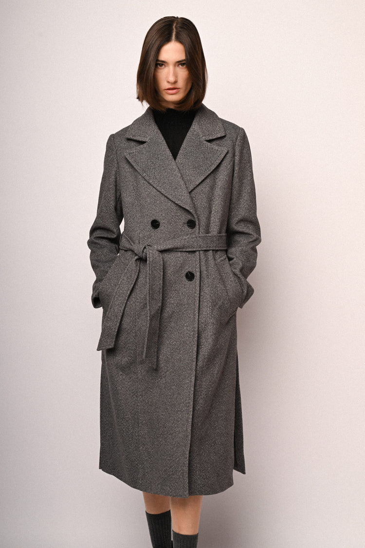 Cappotto lungo doppiopetto con cintura