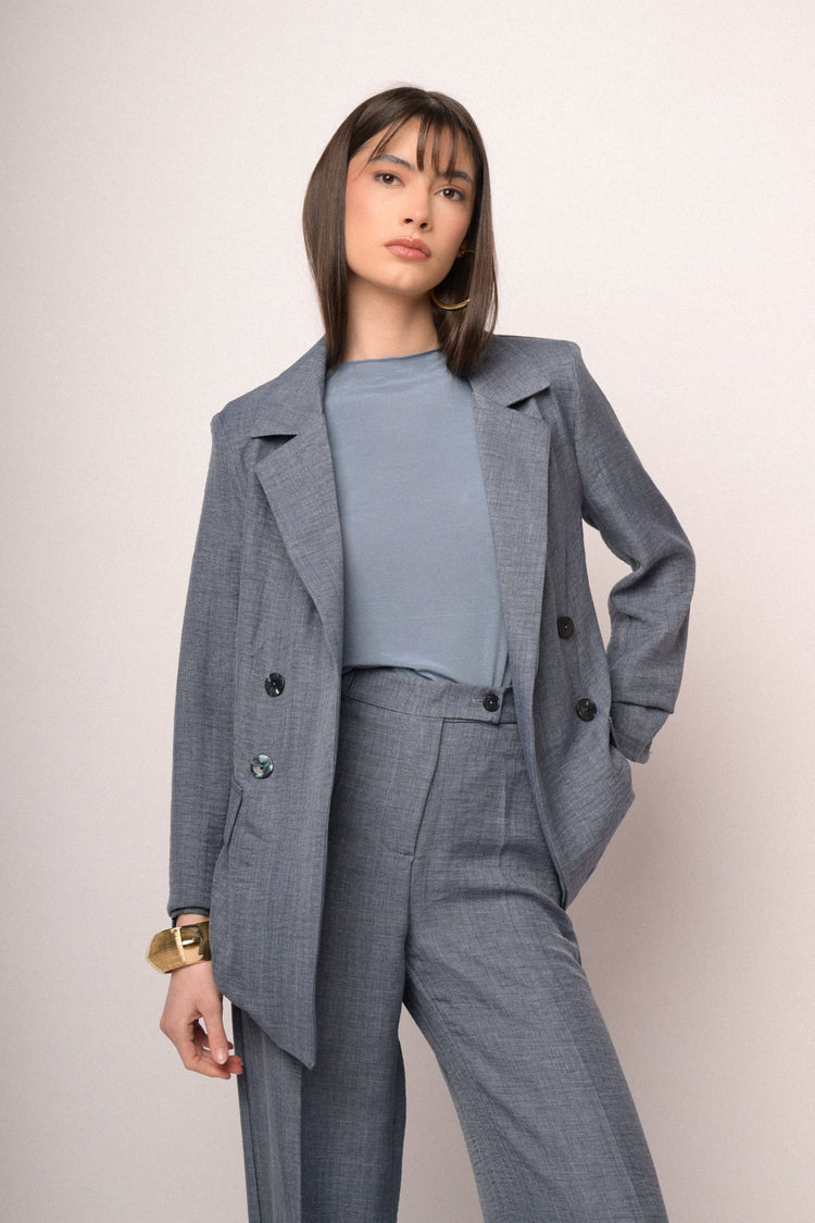 Blazer morbido doppiopetto blu denim