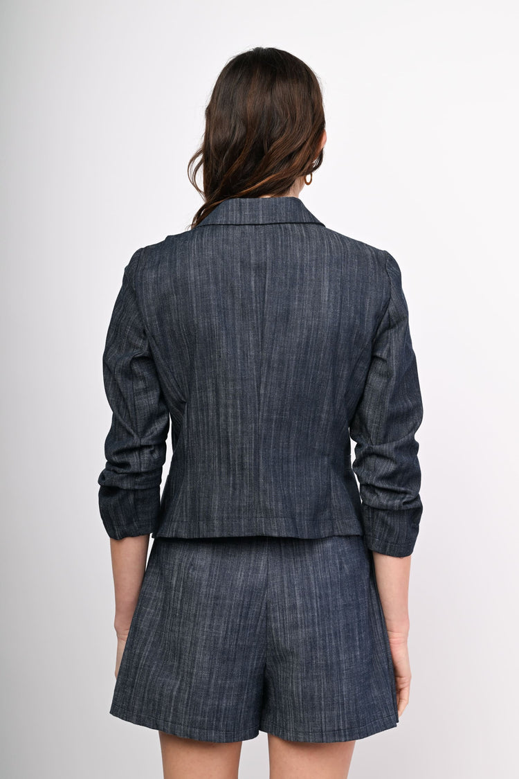 Blazer corto monopetto effetto denim