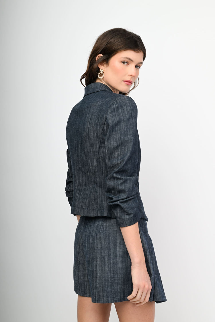 Blazer corto monopetto effetto denim