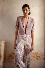 Giacca crop in jacquard di viscosa