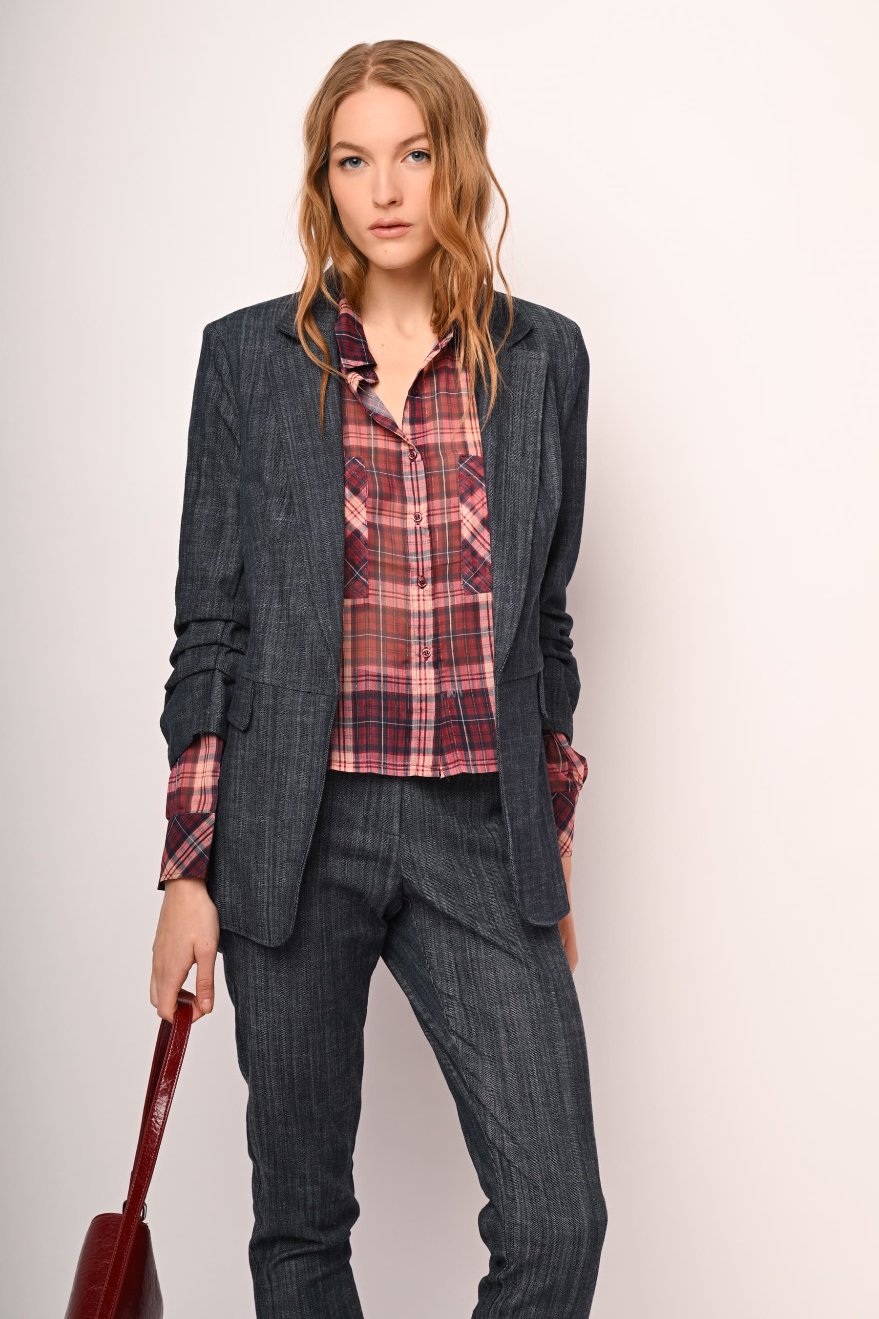 Blazer con maniche crop arricciate