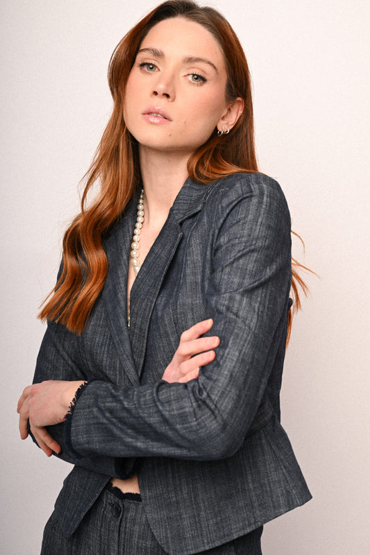 Blazer monopetto effetto denim