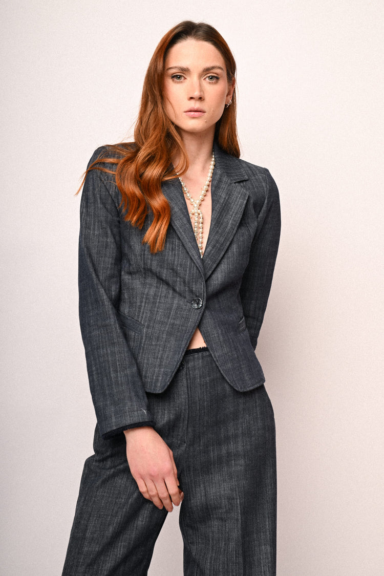 Blazer monopetto effetto denim