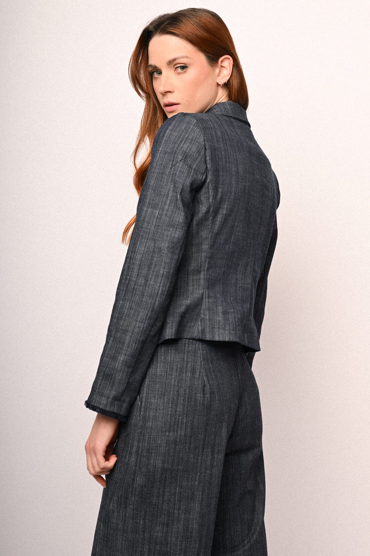 Blazer monopetto effetto denim