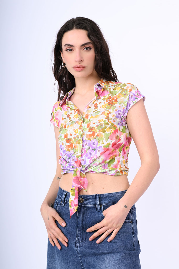 Camicia con nodo a stampa floreale