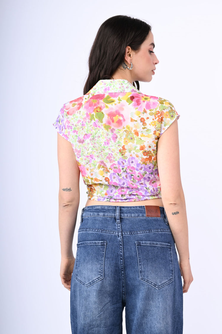 Camicia con nodo a stampa floreale
