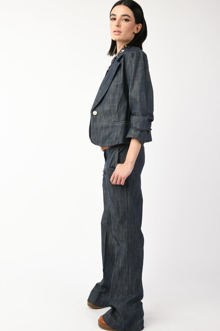 Blazer monopetto effetto denim