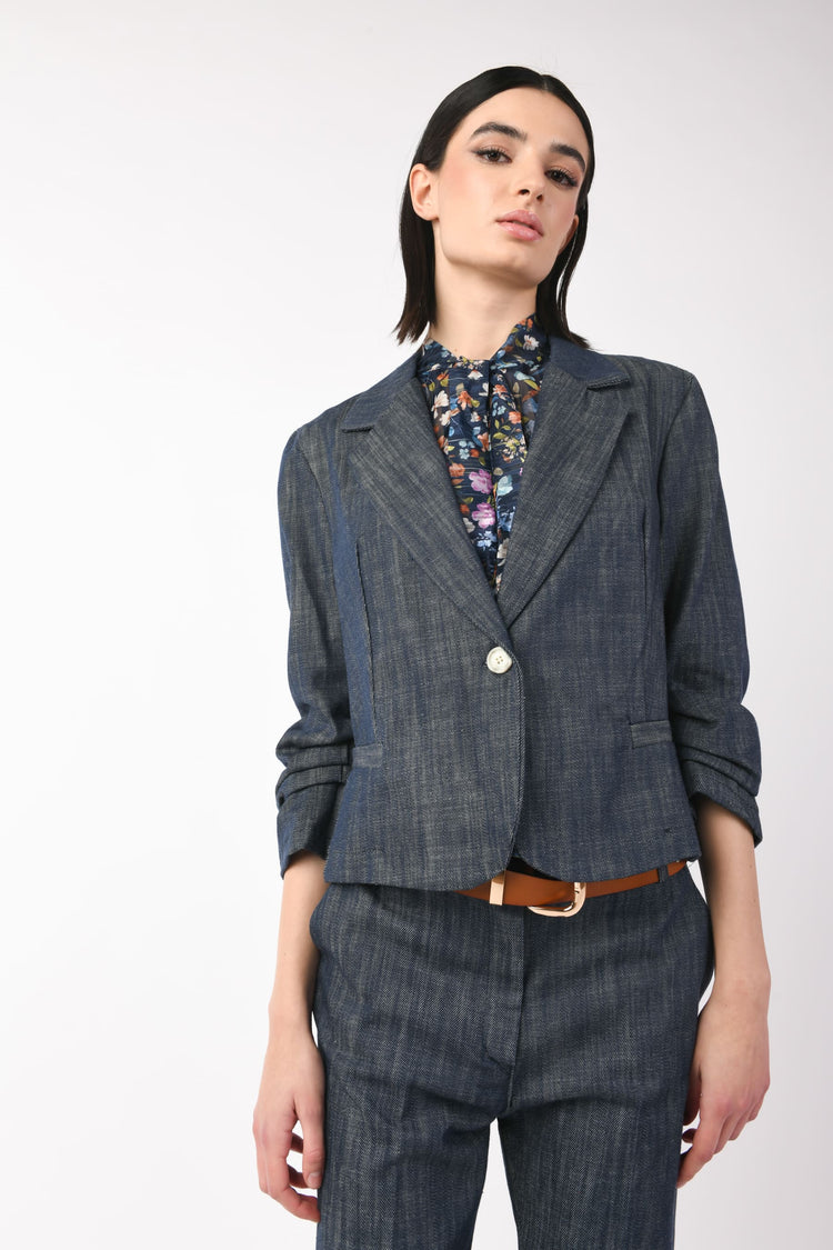 Blazer monopetto effetto denim