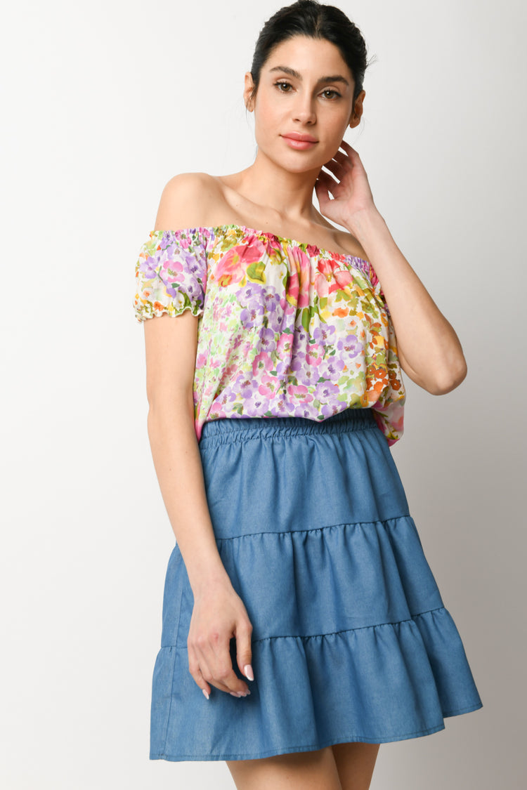 Minigonna a balze effetto denim