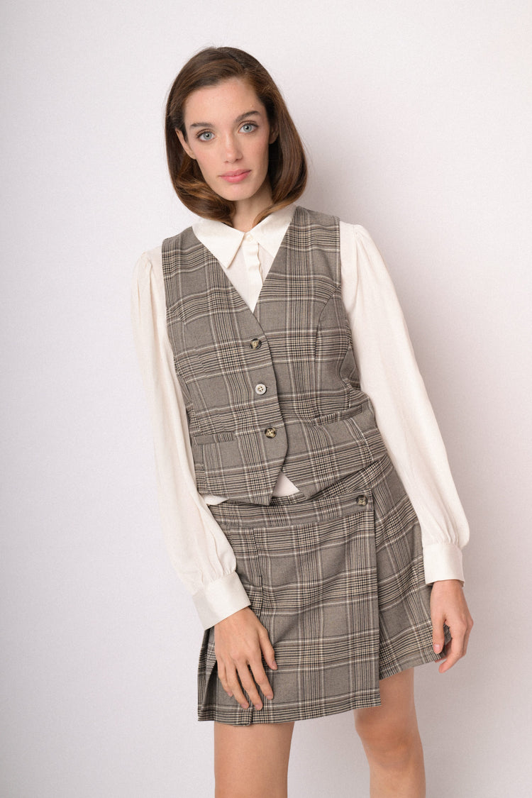 Gilet monopetto check grigio