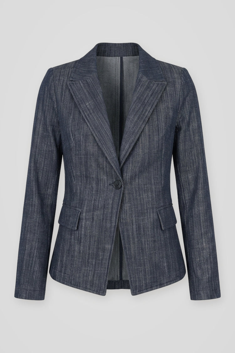 Blazer monopetto in tela blu effetto denim