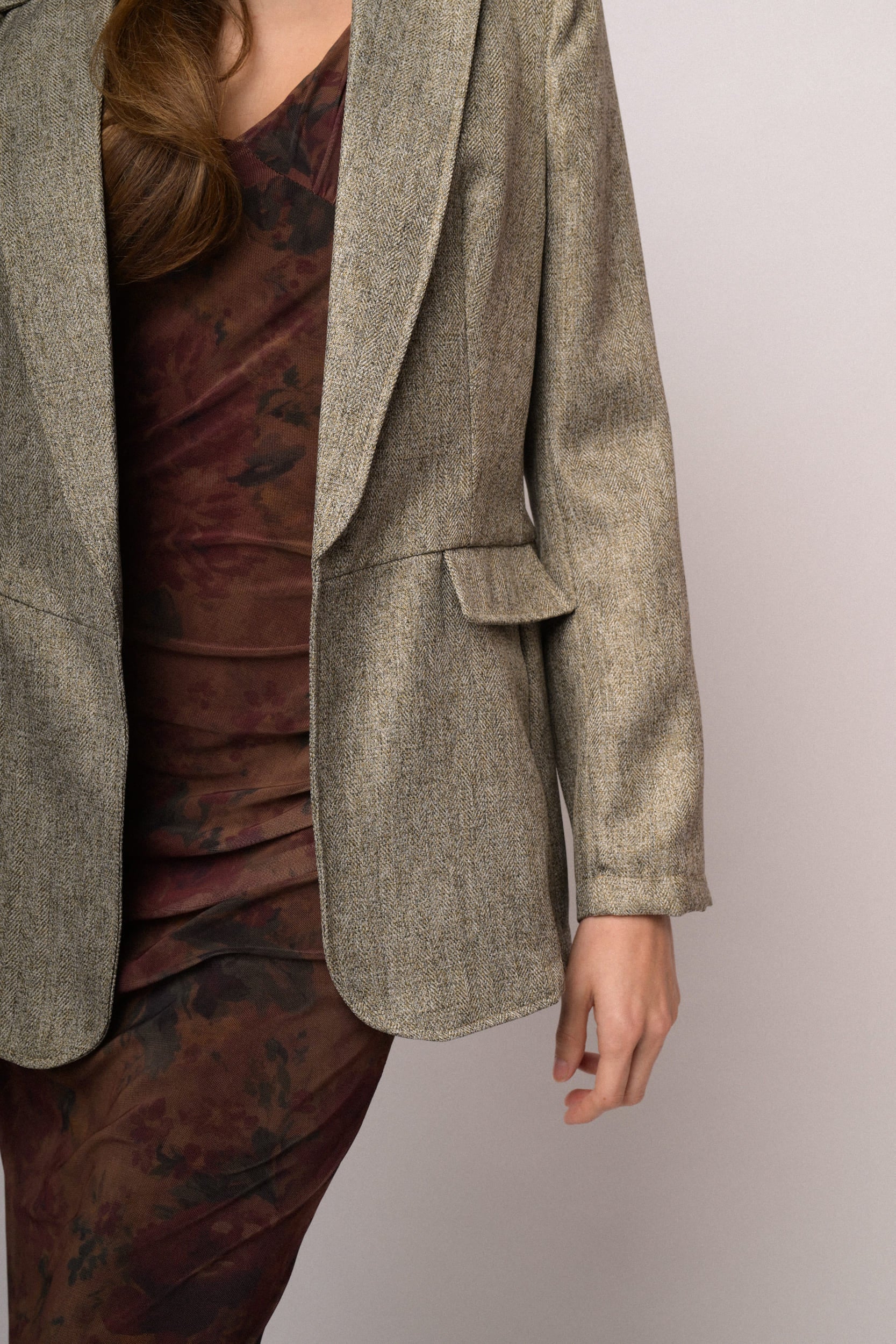 Blazer morbido beige mélange con pattine