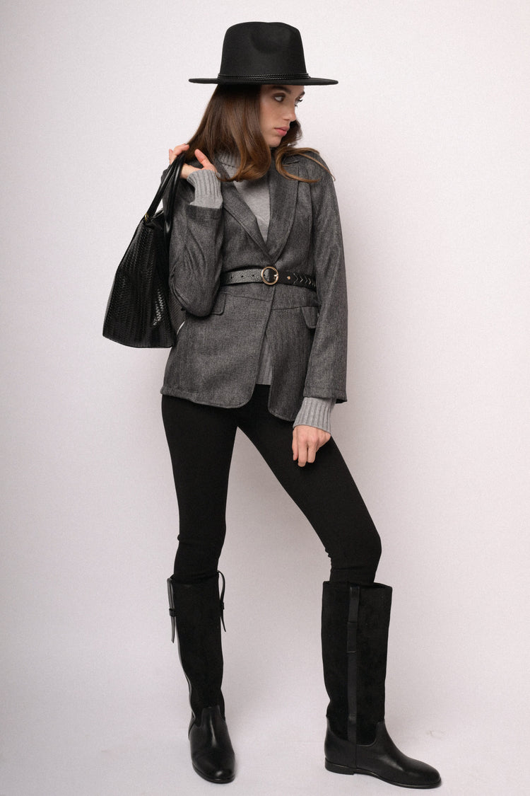 Blazer morbido grigio mélange con pattine