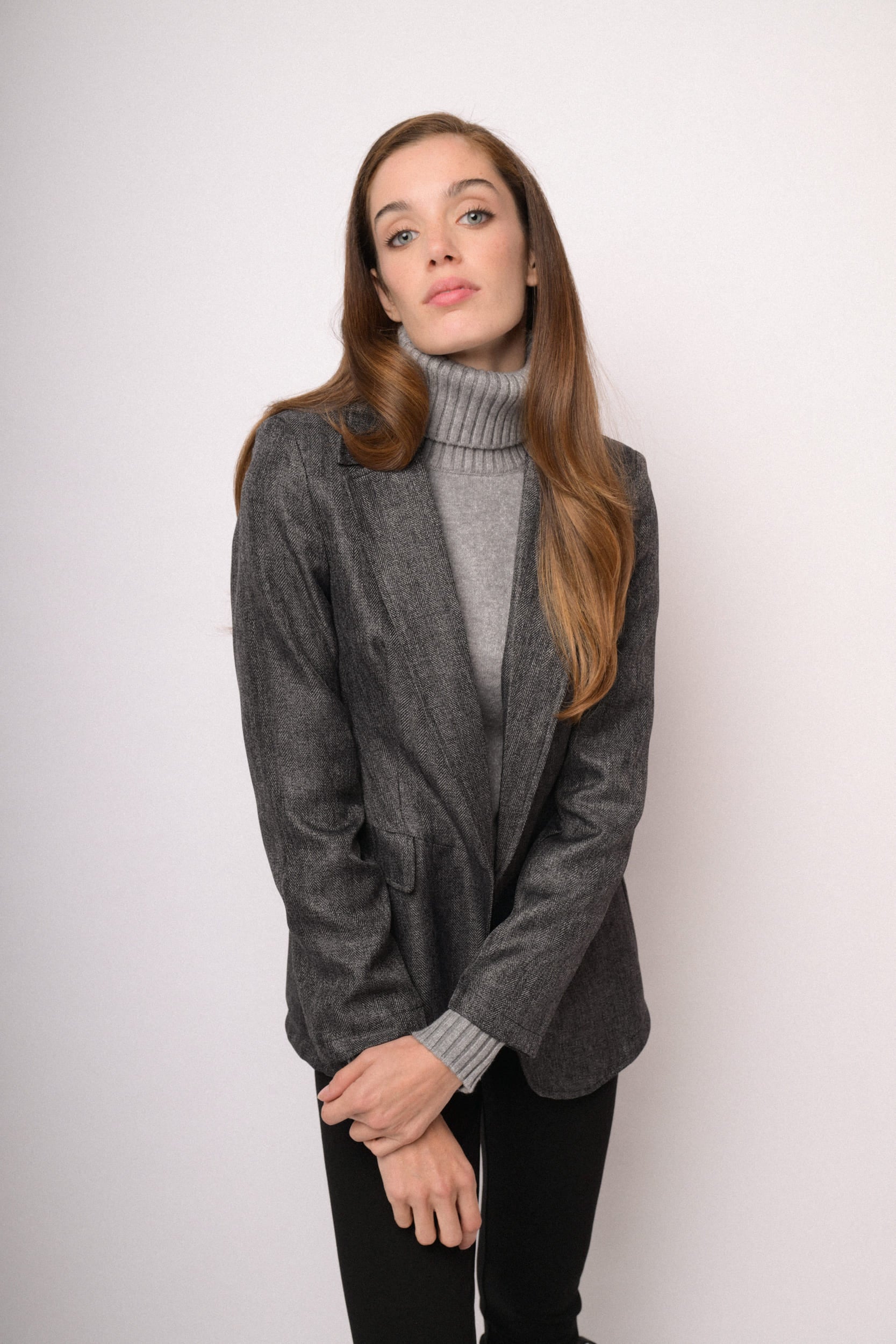 Blazer morbido grigio mélange con pattine