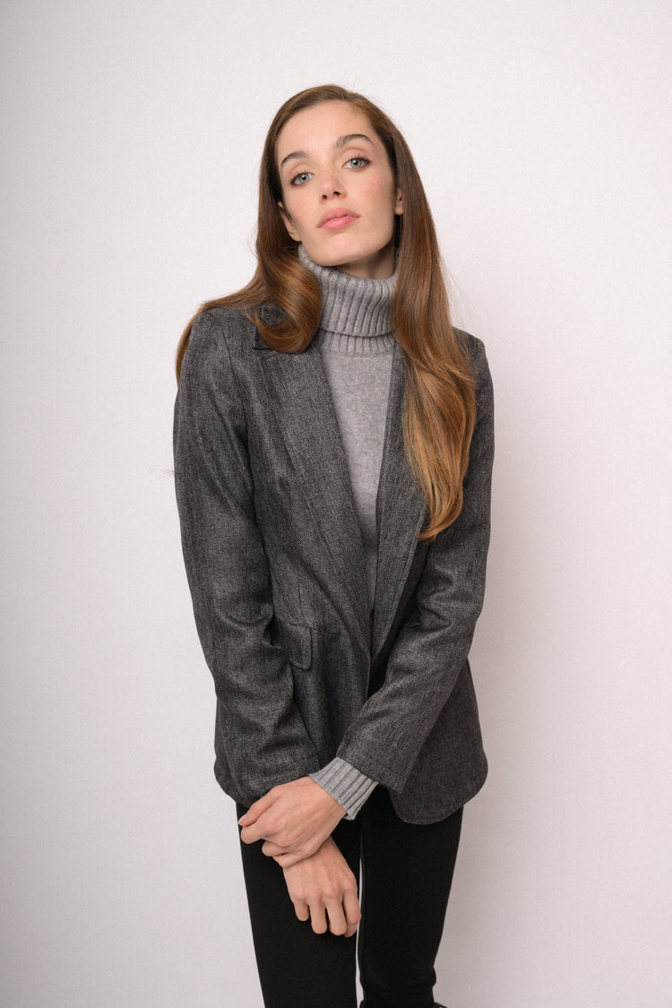 Blazer morbido grigio mélange con pattine