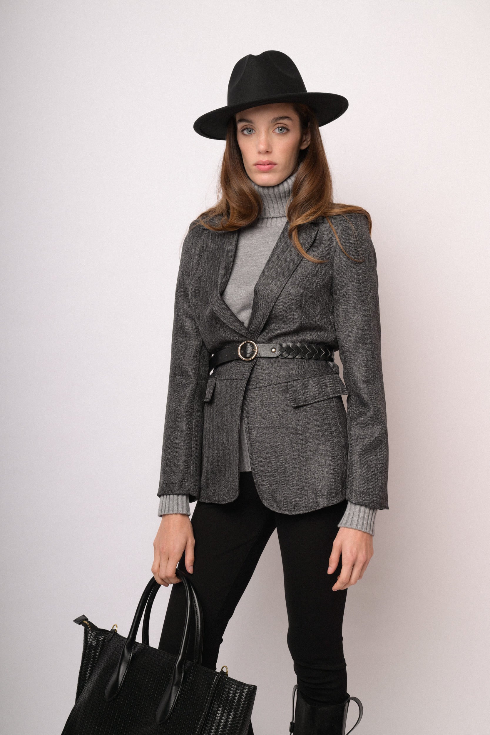 Blazer morbido grigio mélange con pattine