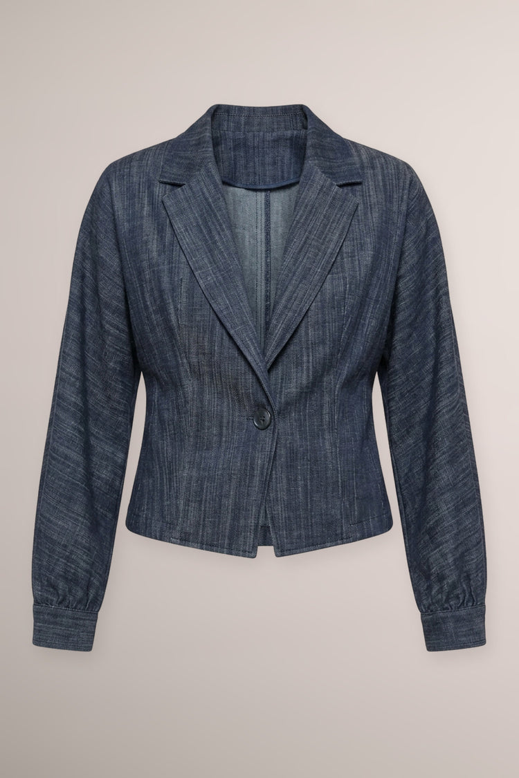 Blazer effetto denim blu con maniche a palloncino