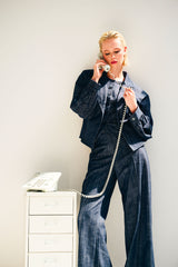 Gilet effetto denim blu con scollo tondo