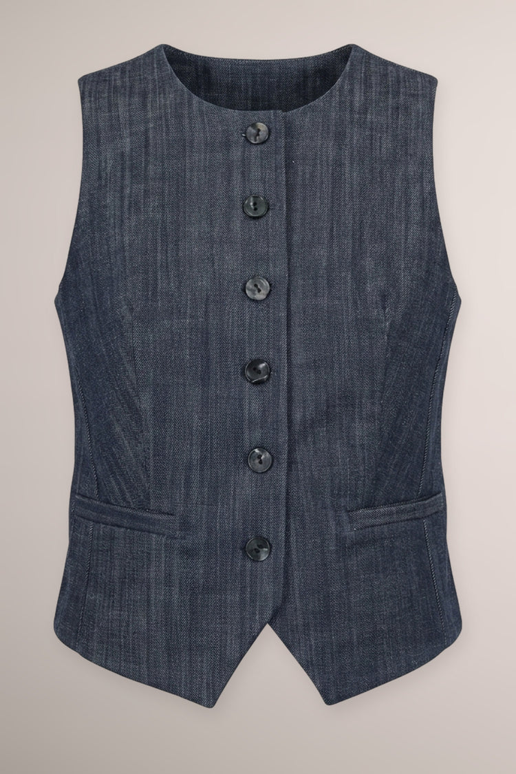 Gilet effetto denim blu con scollo tondo