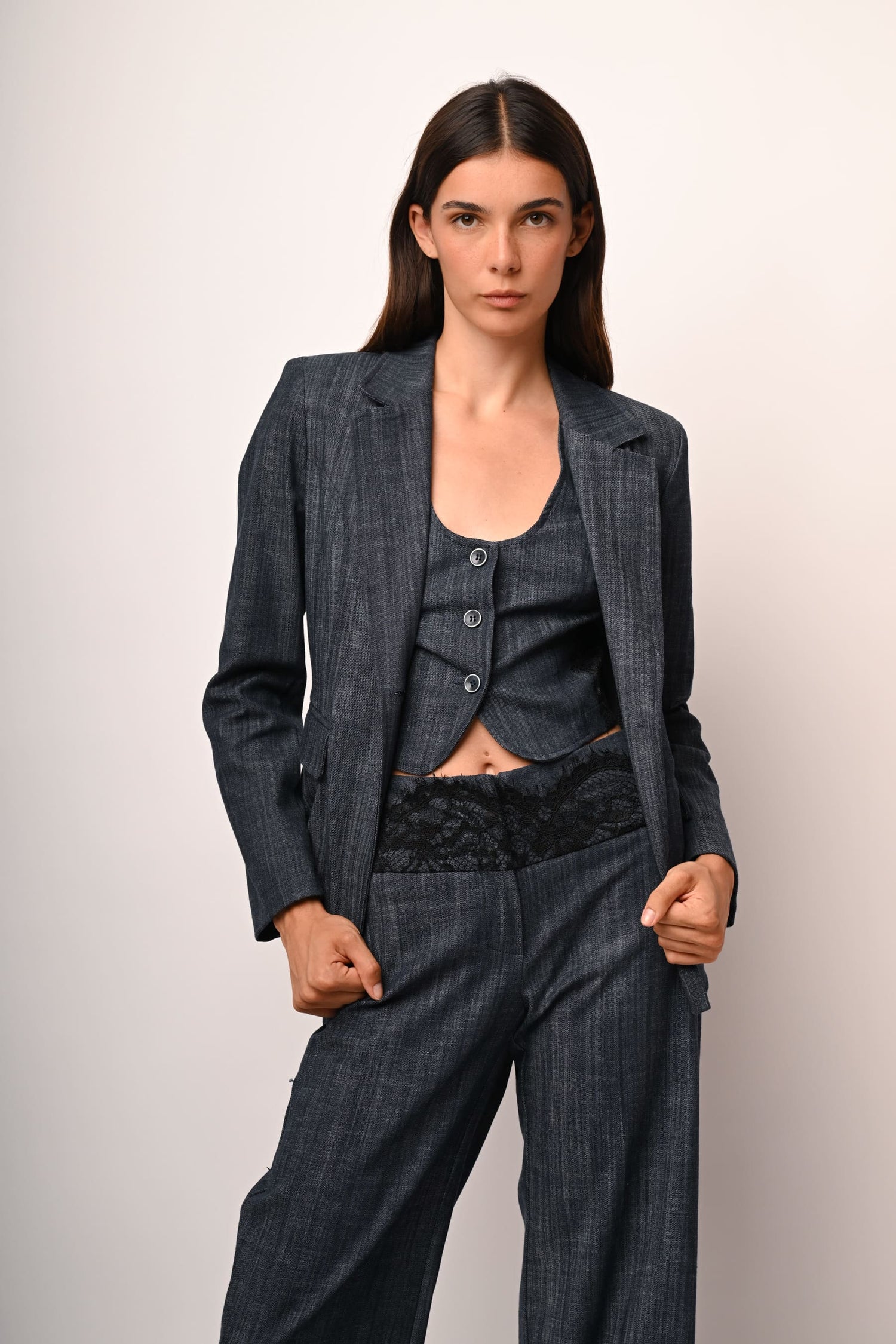 Blazer monopetto effetto denim – Nunalie
