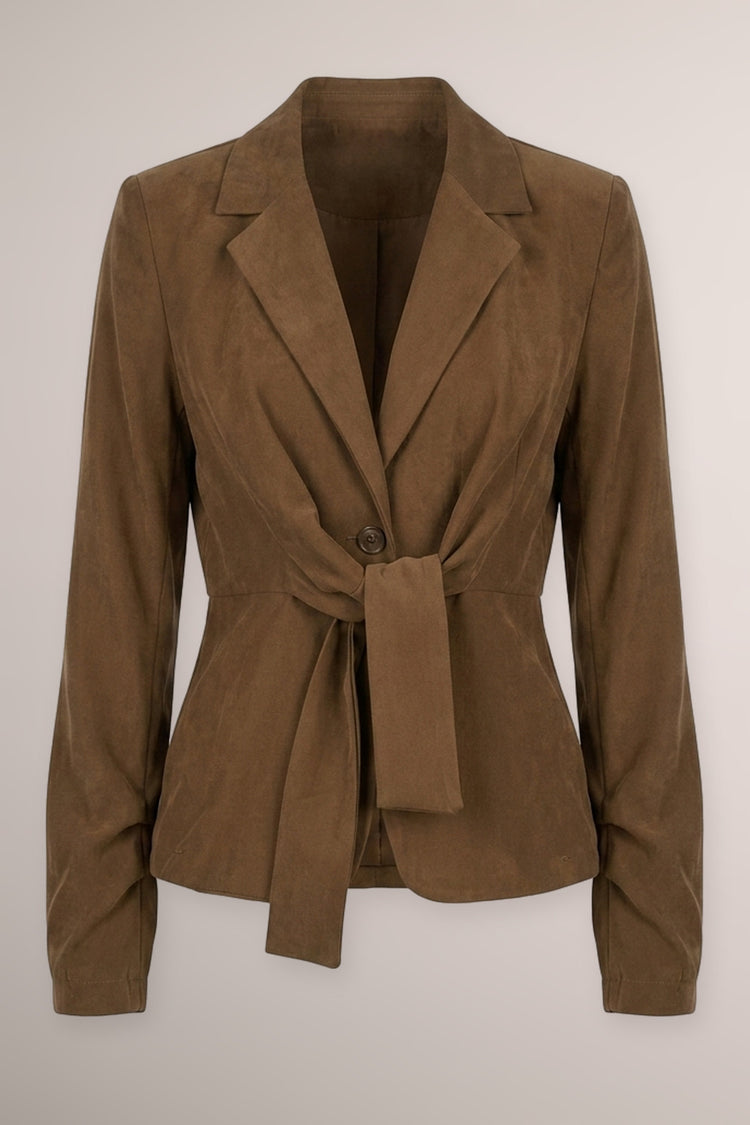Blazer in viscosa cammello con lacci da annodare
