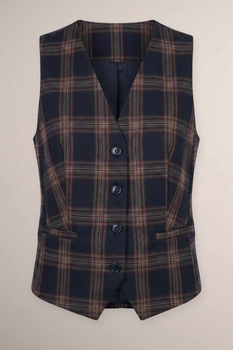 Gilet misto viscosa a stampa check blu/multicolor