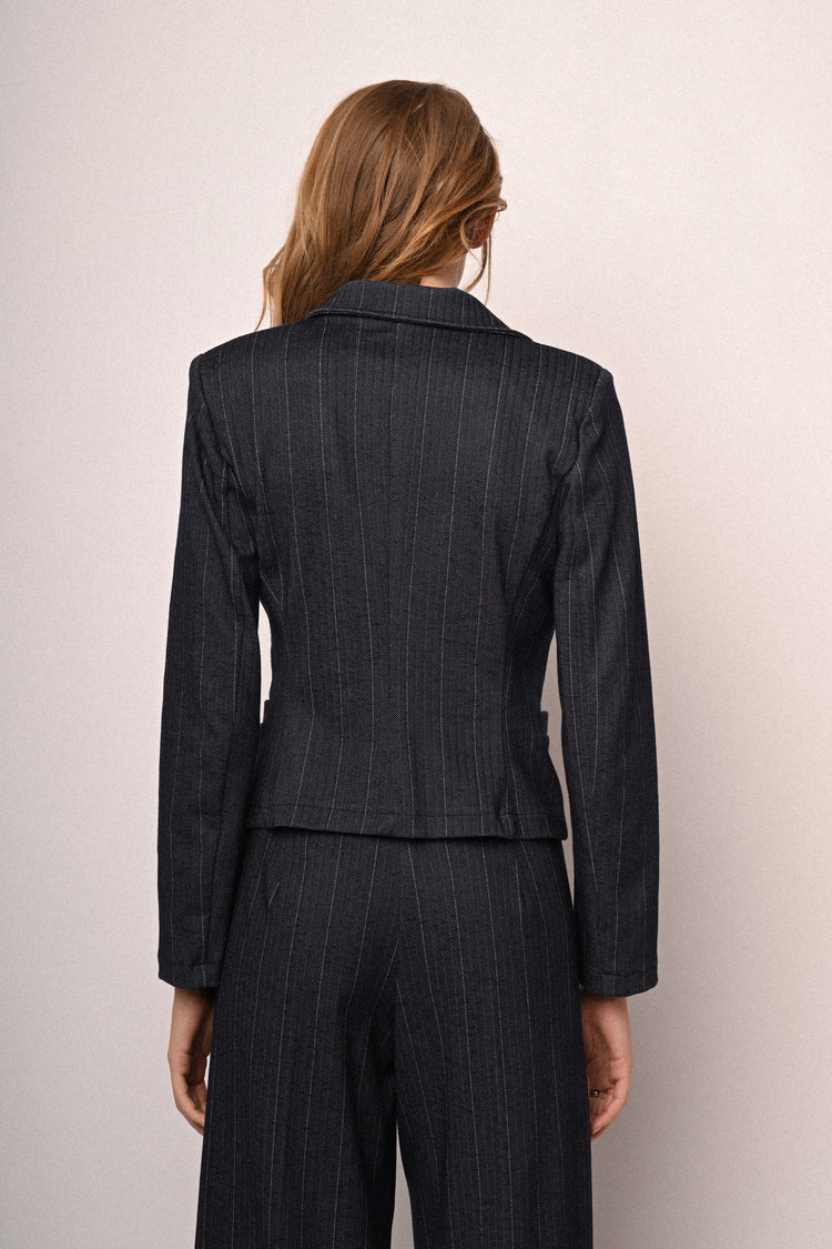 Blazer monopetto in tessuto gessato