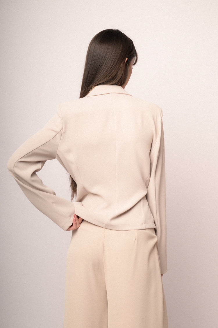 Blazer a portafoglio con cintura laterale beige