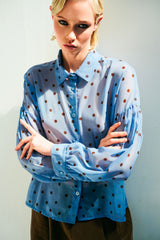 Camicia blu denim con stampa  pois