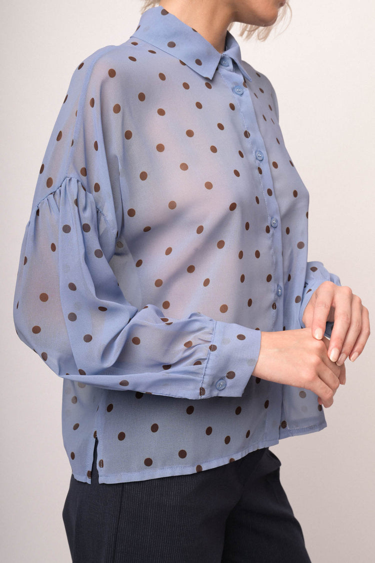 Camicia blu denim con stampa  pois