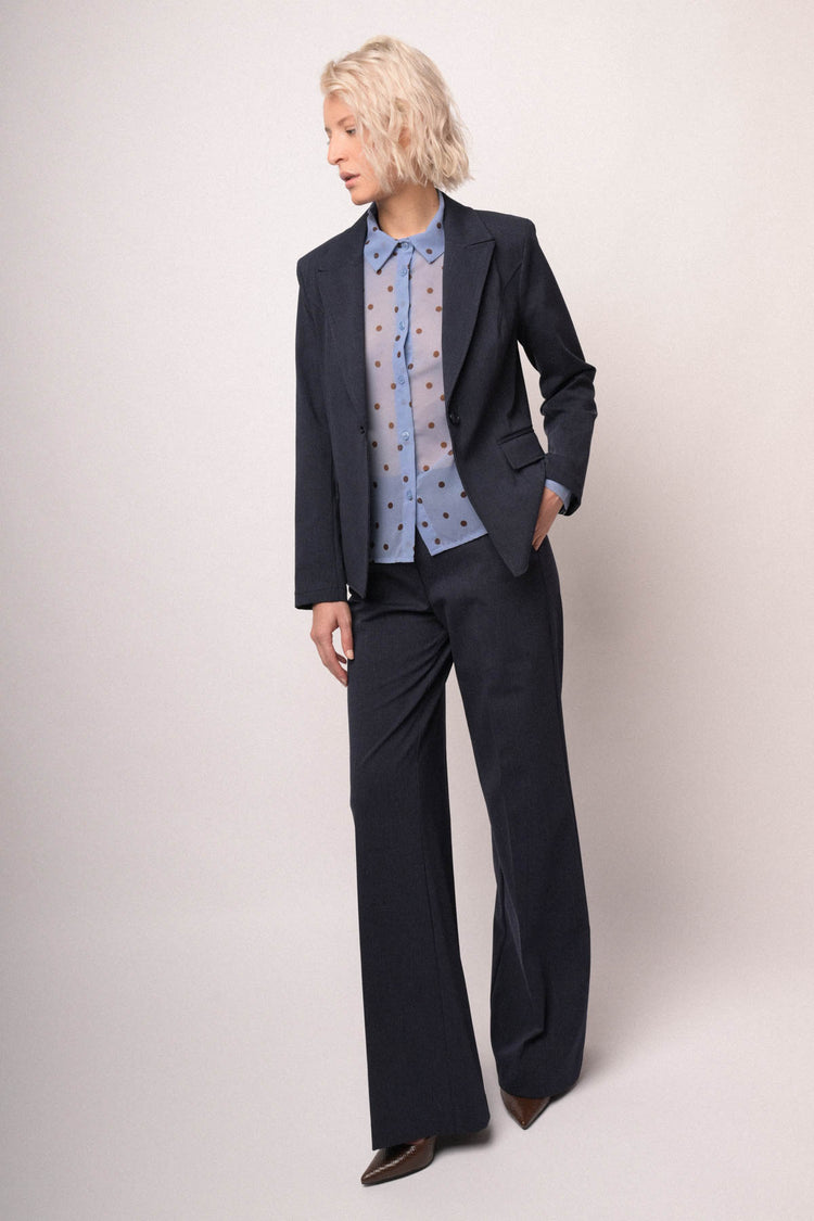 Camicia blu denim con stampa  pois