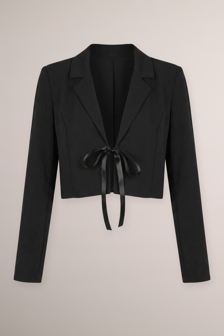 Blazer crop nero con nastro in raso
