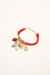 Bracciale rosso con ciondoli multicolor