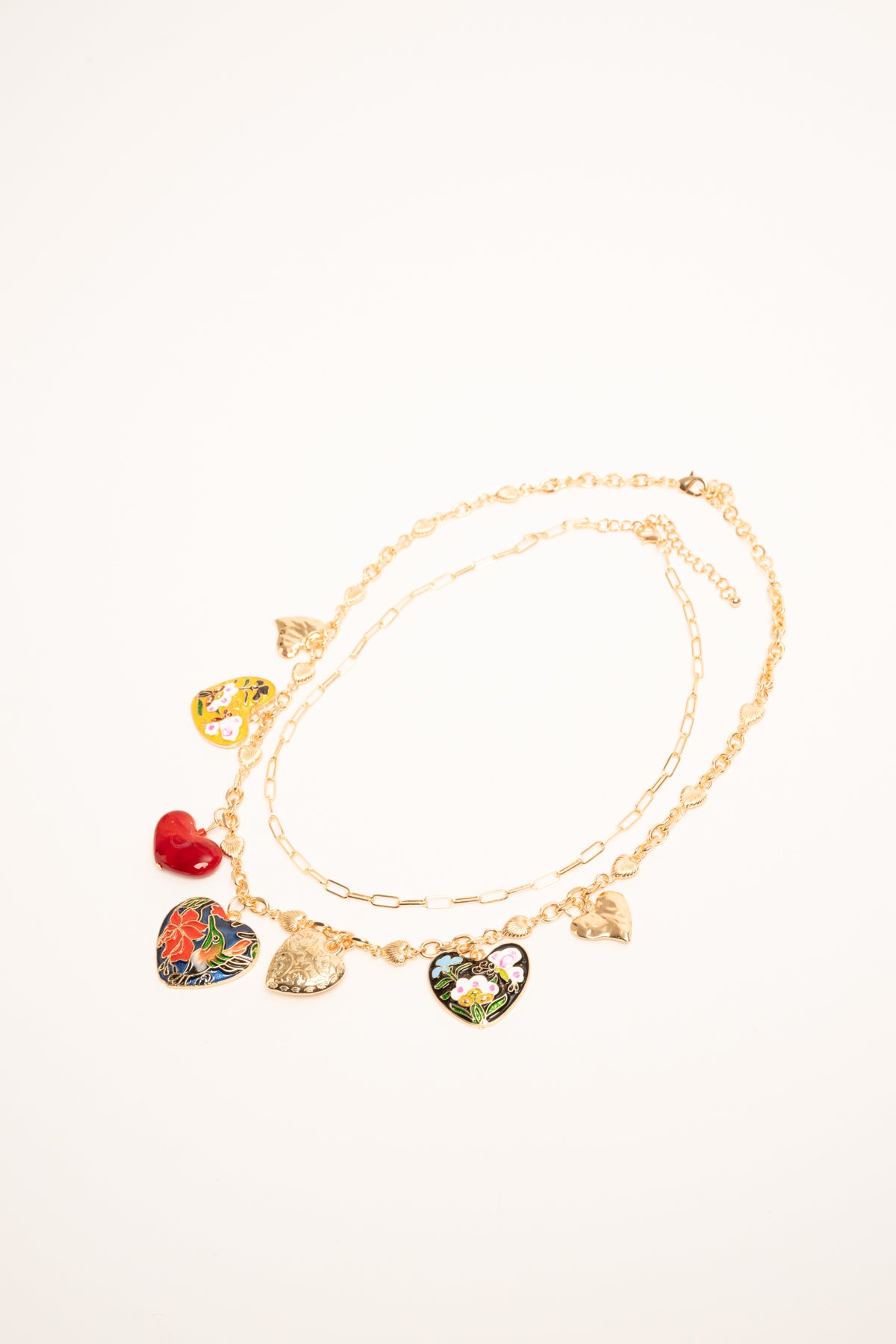 Collana doppia con pendenti a cuore multicolor