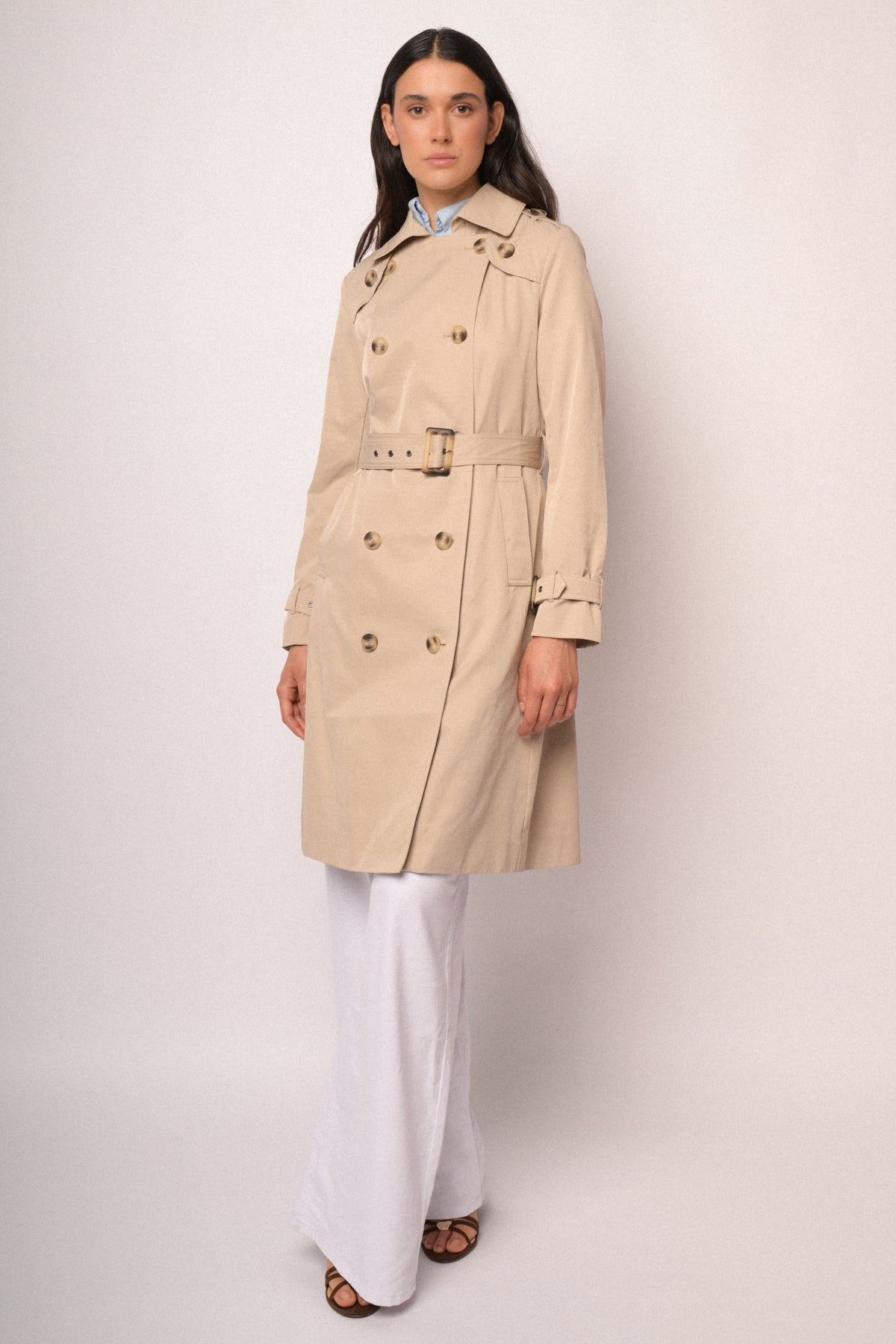 Trench lungo doppiopetto beige